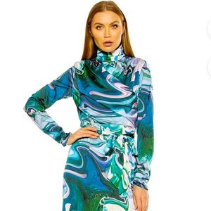 Alexia Admor Mockneck Midi Dress, Size 8, Abstract Liquid Color, all tags, NEW.
